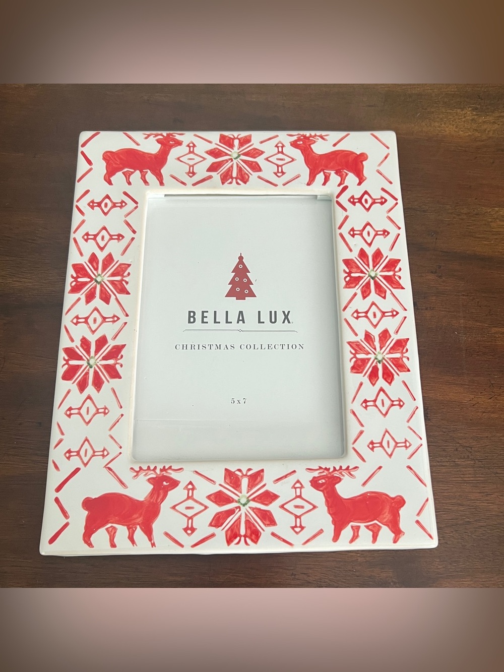 Bella Lux 5x7 Reindeer Snowflake Nordic Ceramic Christmas Frame 8x10 total